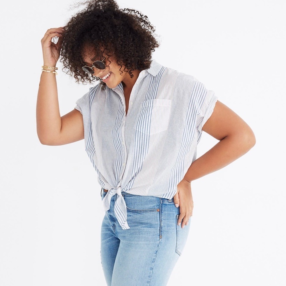 Madewell Short-Sleeve Tie-Front Shirt, Rawley Stripes Sz S